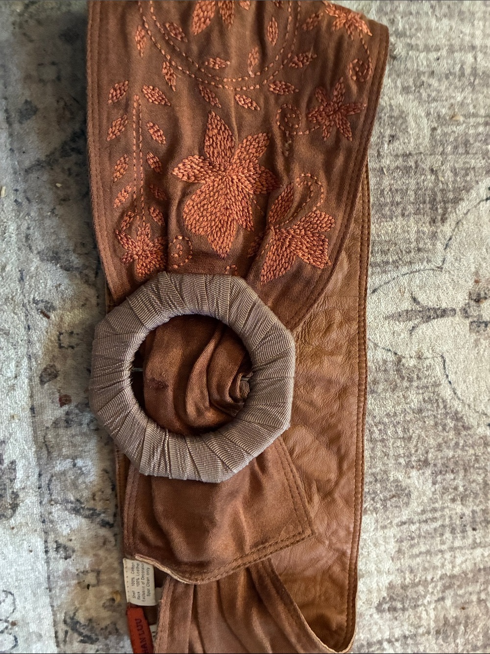 Chan Luu Brown Embroidered Cotton/Leather Wide Belt Cottagecore Festival S/M